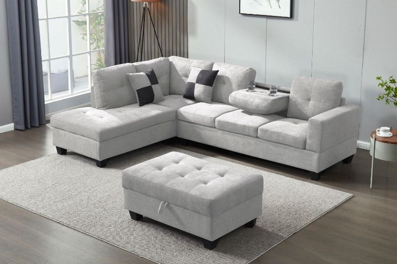 Nebula Sectional Sofa With Storage Ottoman & Drop Down Console (light  Grey) Ifurniture The Largest Furniture Store In Edmonton (View 2 of 20)