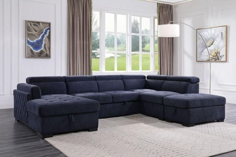 Nekoda Storage Sleeper Sectional Sofa And Ottoman In Navy Blueacme  Furniture | Local Furniture Outlet Regarding Sectional Sofas With Ottomans And Tufted Back Cushion (View 4 of 20)