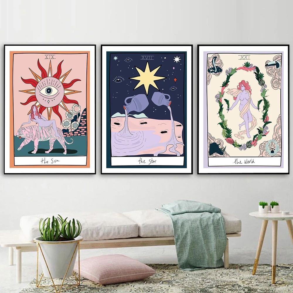 Nordic Abstract Sun Moon Star Tarot Wall Art Canvas Painting Nordic Poster  Home Living Room Decoration Wall Painting Frameless|pittura E Calligrafia|  – Aliexpress Pertaining To Current Sun Moon Star Wall Art (Gallery 1 of 20)