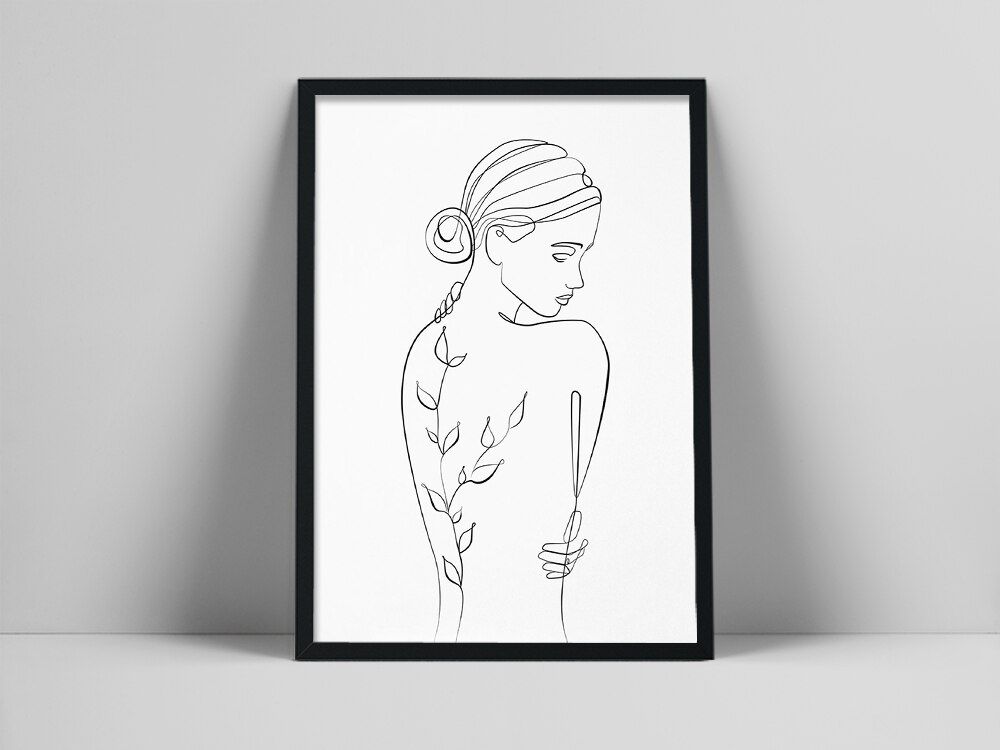 Nude Woman One Line Drawing, Female Body Line Art, Leaves Print, Printable Wall  Art, Woman Face Print, Plant Wart, Houette,anlis – Painting & Calligraphy –  Aliexpress Intended For Current One Line Women Body Face Wall Art (View 14 of 20)