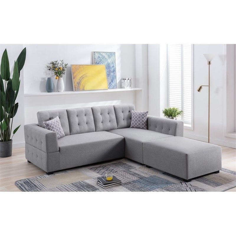 Ordell Light Gray Fabric Sectional Sofa W/ Right Facing Chaise Ottoman &  Pillows | Homesquare Pertaining To Sofa Beds With Right Chaise And Pillows (View 16 of 20)