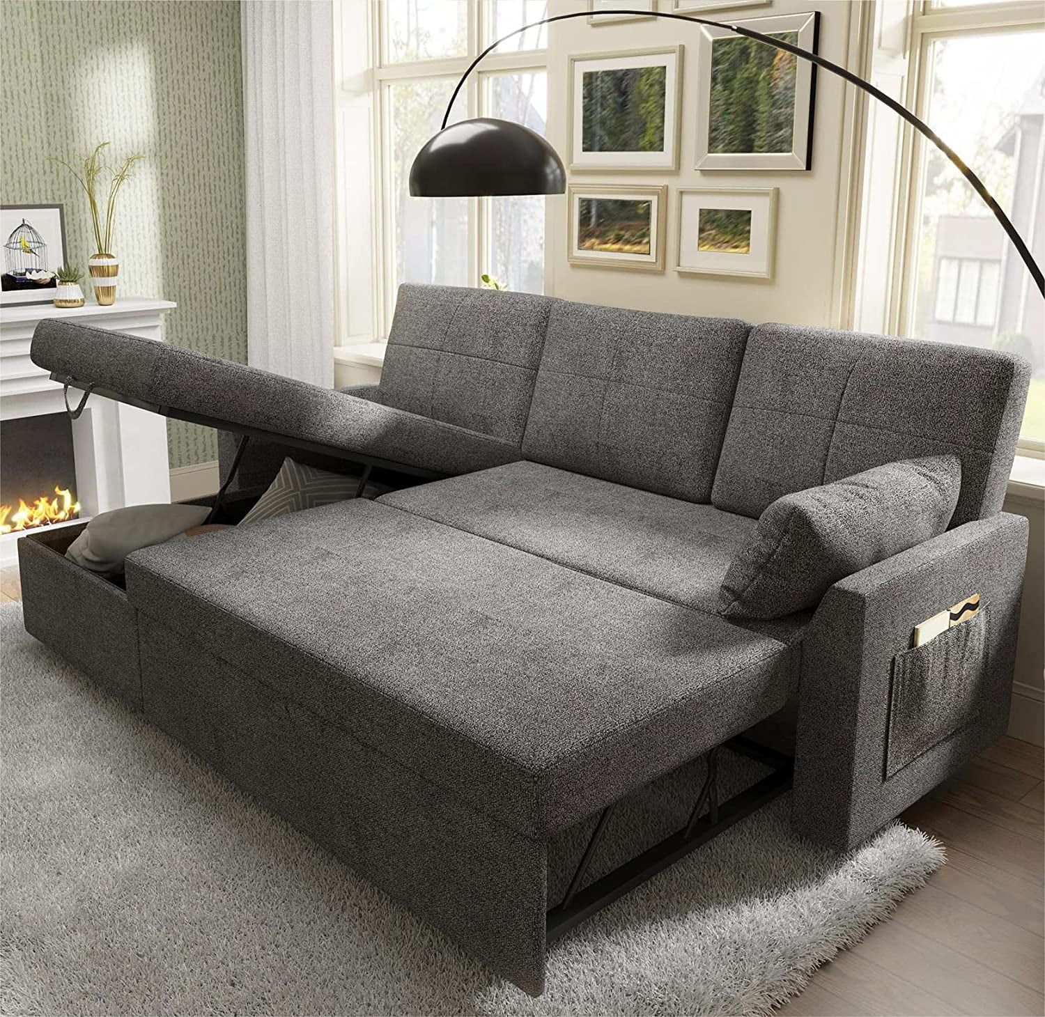 Papajet Sofa Bed, Sleeper Sofa With Storage Chaise 2 In 1 Pull Out Couch Bed  For Living Room, Sectional Couch With Pull Out Bed Gray – Walmart Regarding Pull Out Couch Beds (Gallery 4 of 20)