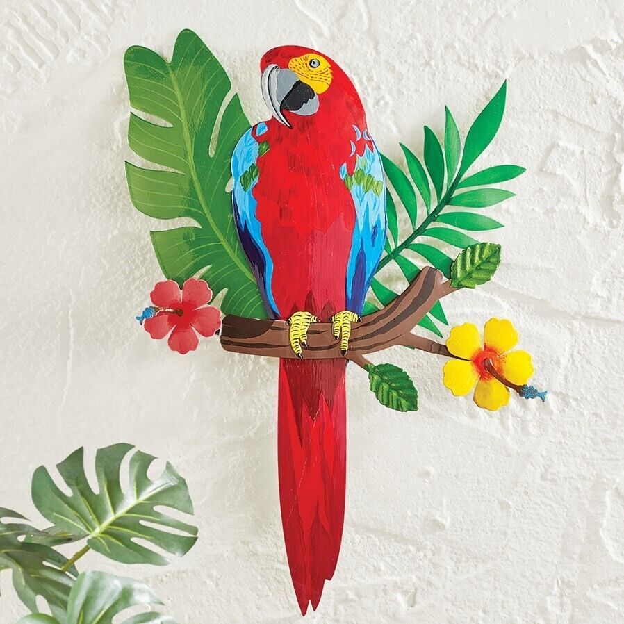 Parrot Flowers Tropical Wall Hanging Sculpture – Indoor Or Outdoor Home  Decor | Ebay Intended For Most Up To Date Parrot Tropical Wall Art (View 18 of 20)