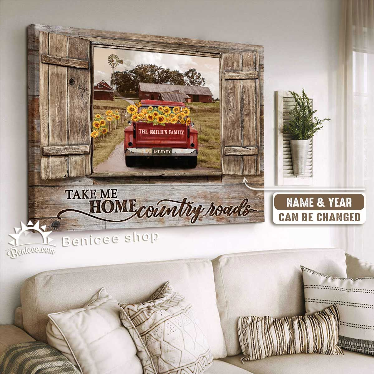 Personalized Rustic Farmhouse Living Room Wall Decor, Country Wall Decor,  Pickup Truck Wall Decor Inside Best And Newest Rustic Decorative Wall Art (View 7 of 20)