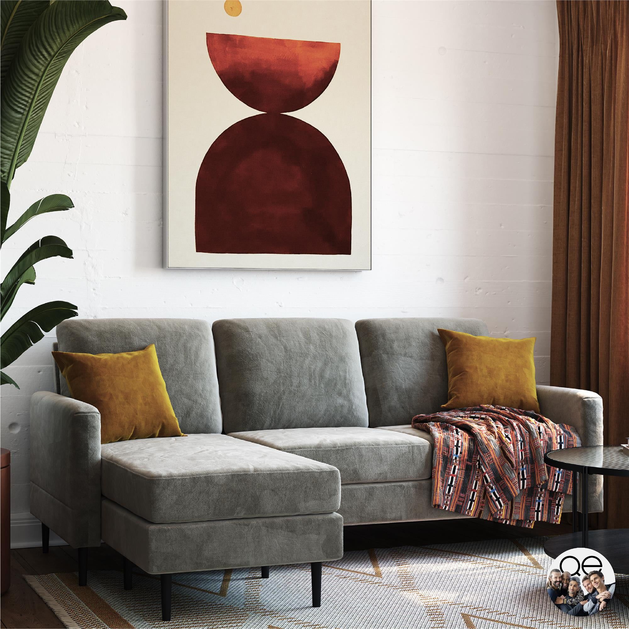 Queer Eye Wimberly Pillowback Sofa Sectional, Light Gray Velvet –  Walmart In Pillowback Sofa Sectionals (Gallery 1 of 20)