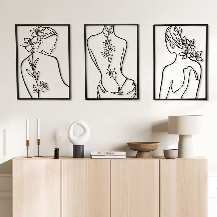 Remenna Minimalist Decor Aesthetic Wall Art Decor Modern Abstract One Line  Women Body Face Art Large Metal Wall Decor For Living Room Bedroom Bathroom  Set Of 3 … In 2023 | Wall With Current Large Single Line Metal Wall Art (View 4 of 20)