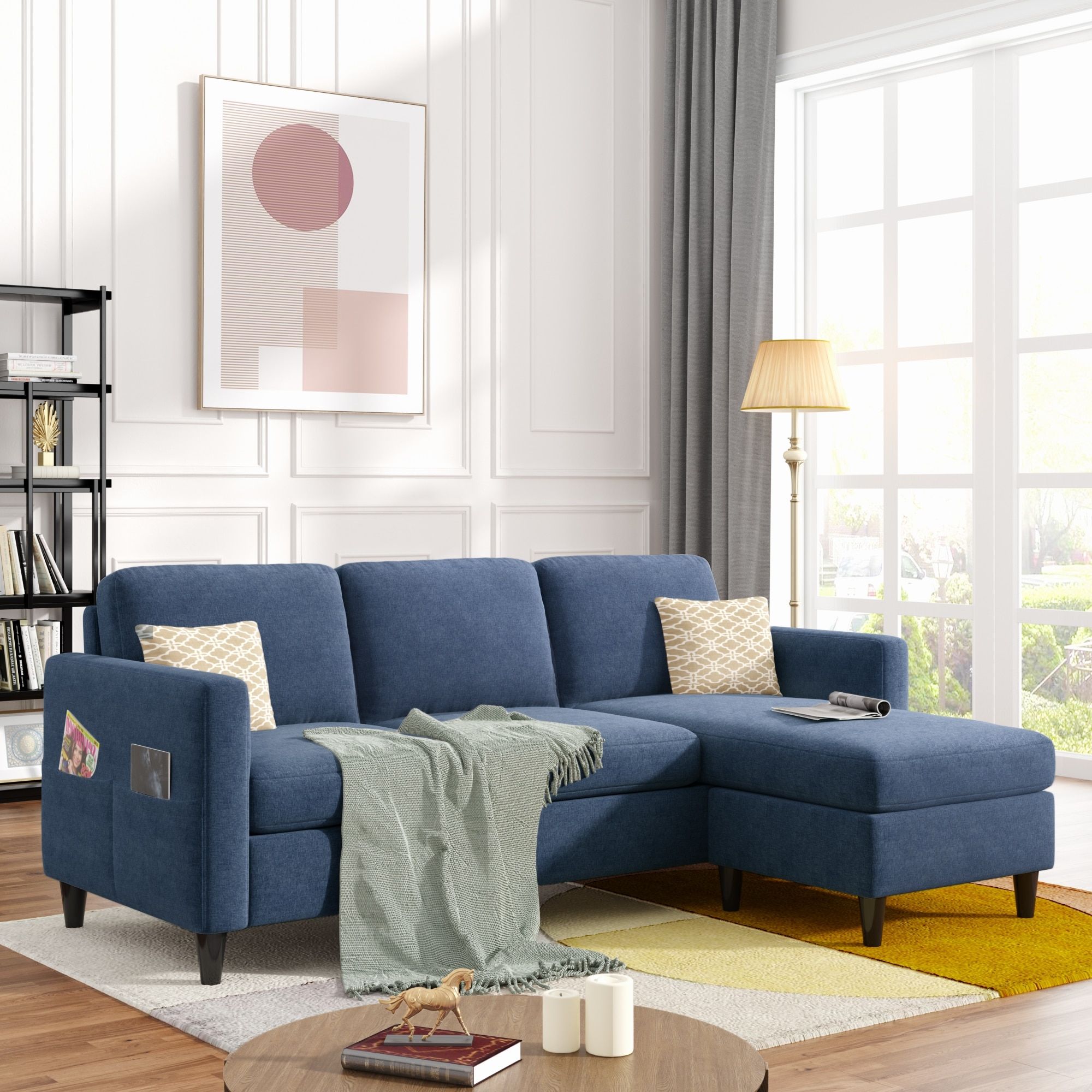 Reversible Sectional Sofa,l Shape 3 Seater Couch With Storage,blue –  Overstock – 37563704 Throughout 3 Seat Sofa Sectionals With Reversible Chaise (View 8 of 20)