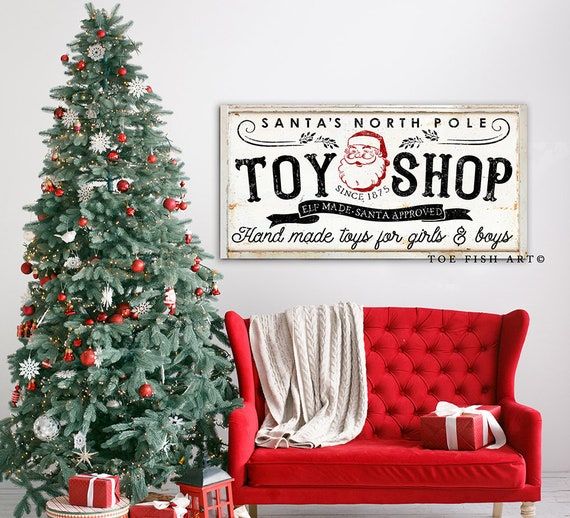 Rustic Christmas Wall Decor Santa's Toy Shop Farmhouse – Etsy Throughout Best And Newest Farmhouse Ornament Wall Art (Gallery 5 of 20)