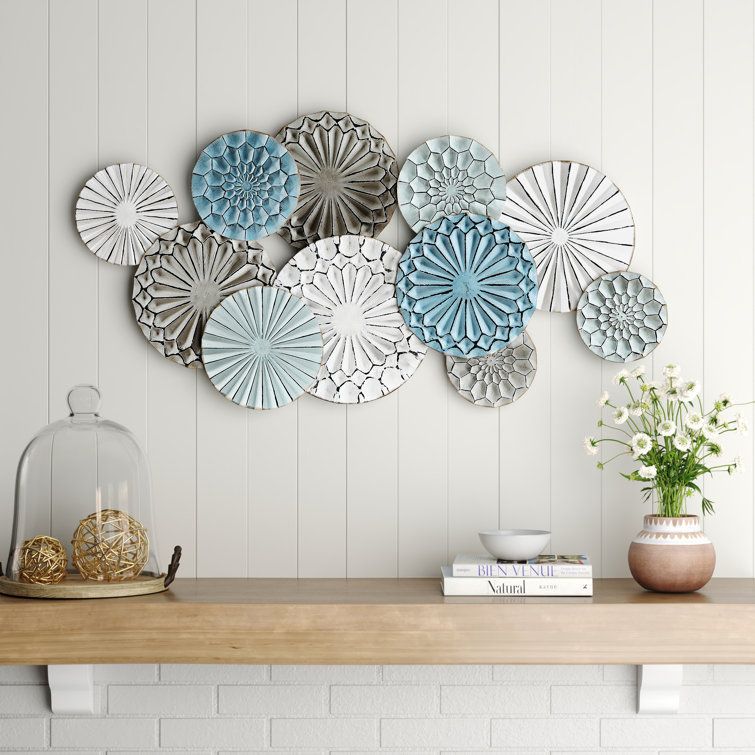 Sand & Stable Multi Color Metal Abstract Flower Wall Decor & Reviews |  Wayfair Inside Most Current Multicolor Metal Plates Centerpiece Wall Art (View 3 of 20)
