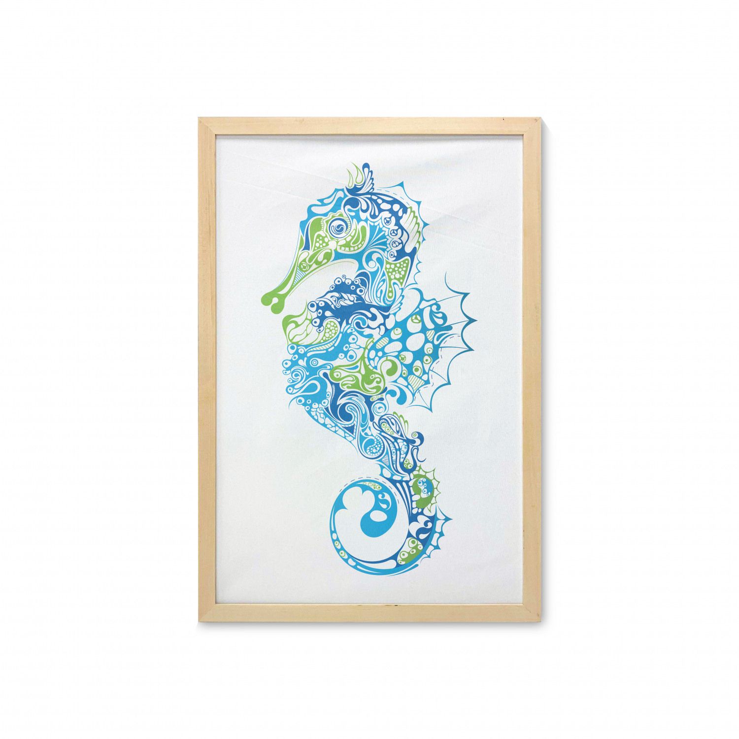 Seahorse Wall Art With Frame, Seahorse Design With Abstract Curvy And Wavy  Geometric Forms, Printed Fabric Poster For Bathroom Living Room Dorms, 23"  X 35", Lime Green Night Blue,ambesonne – With Regard To Current Seahorse Wall Art (Gallery 10 of 20)