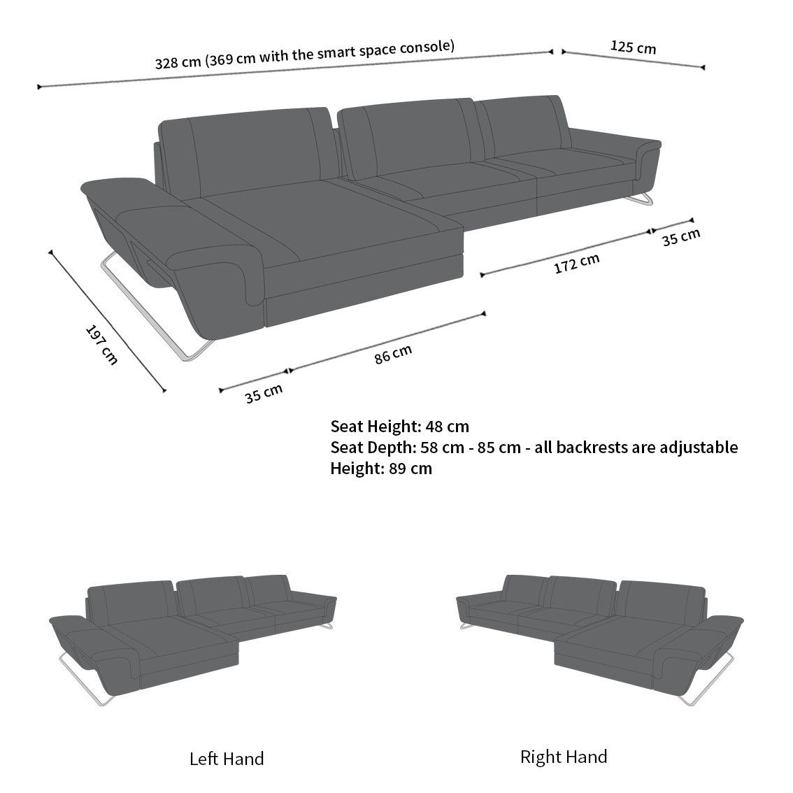 Sectional Leather Sofa Bari L Shape For L Shaped Couches With Adjustable Backrest (View 10 of 20)