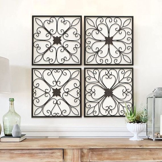Set Of 4 Metal Wall Decor Metal Wall Art Rustic Wall Decor – Etsy Inside Most Recently Released Rustic Decorative Wall Art (View 3 of 20)
