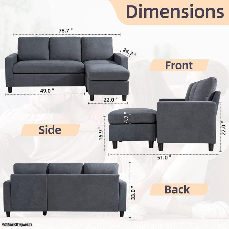 Shintenchi Convertible Sectional Sofa Couch, Modern Linen Fabric L Shaped  Couch 3 Seat Sofa Sectional With Throughout Chaise 3 Seat L Shaped Sleeper Sofas (View 14 of 20)