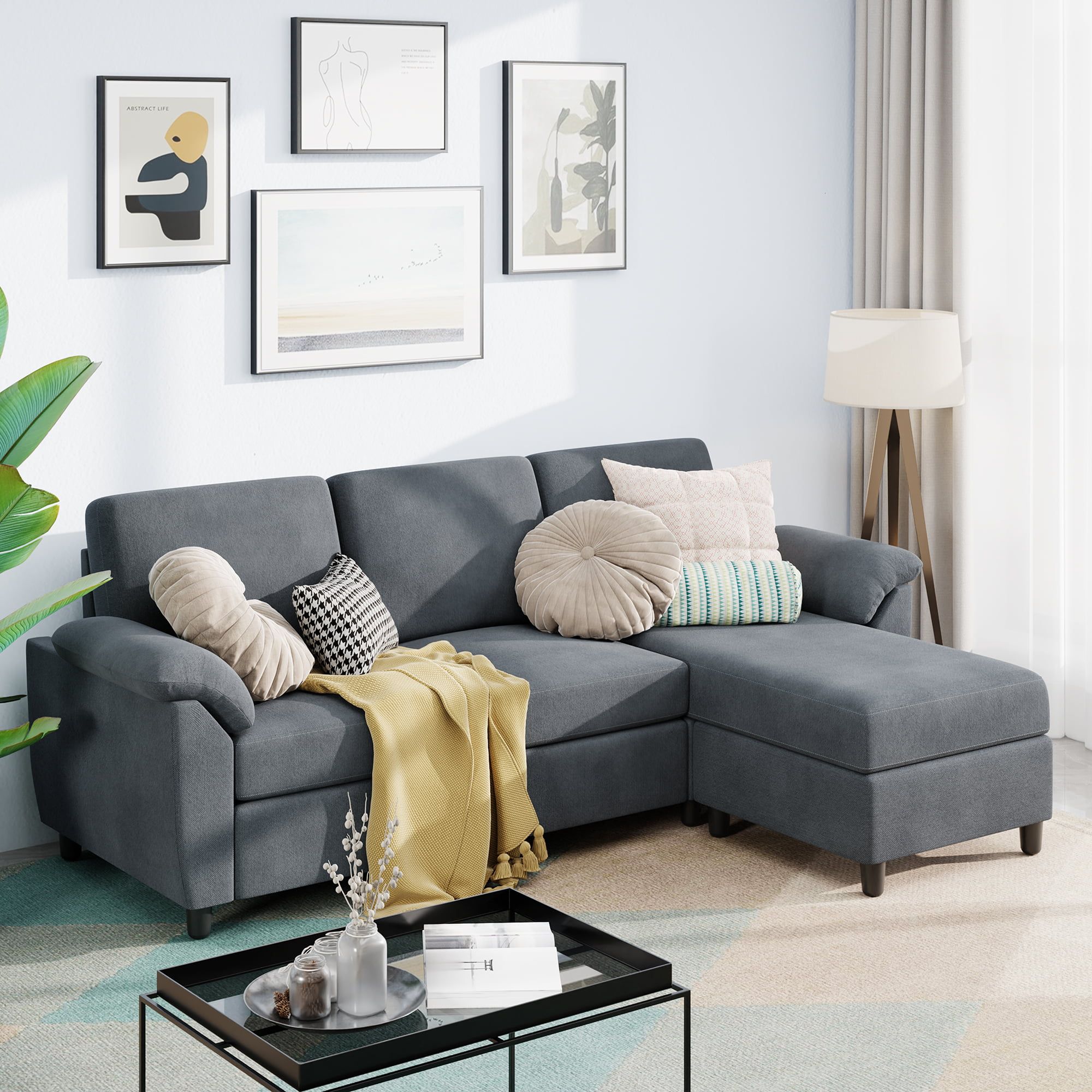 Sobaniilo 79" Convertible Sectional Sofa Couch, 3 Seat L Shaped Sofa With  Removable Pillows Linen Fabric Small Couch Mid Century For Living Room,  Apartment And Office (gray) – Walmart In L Shapped Apartment Sofas (View 5 of 20)