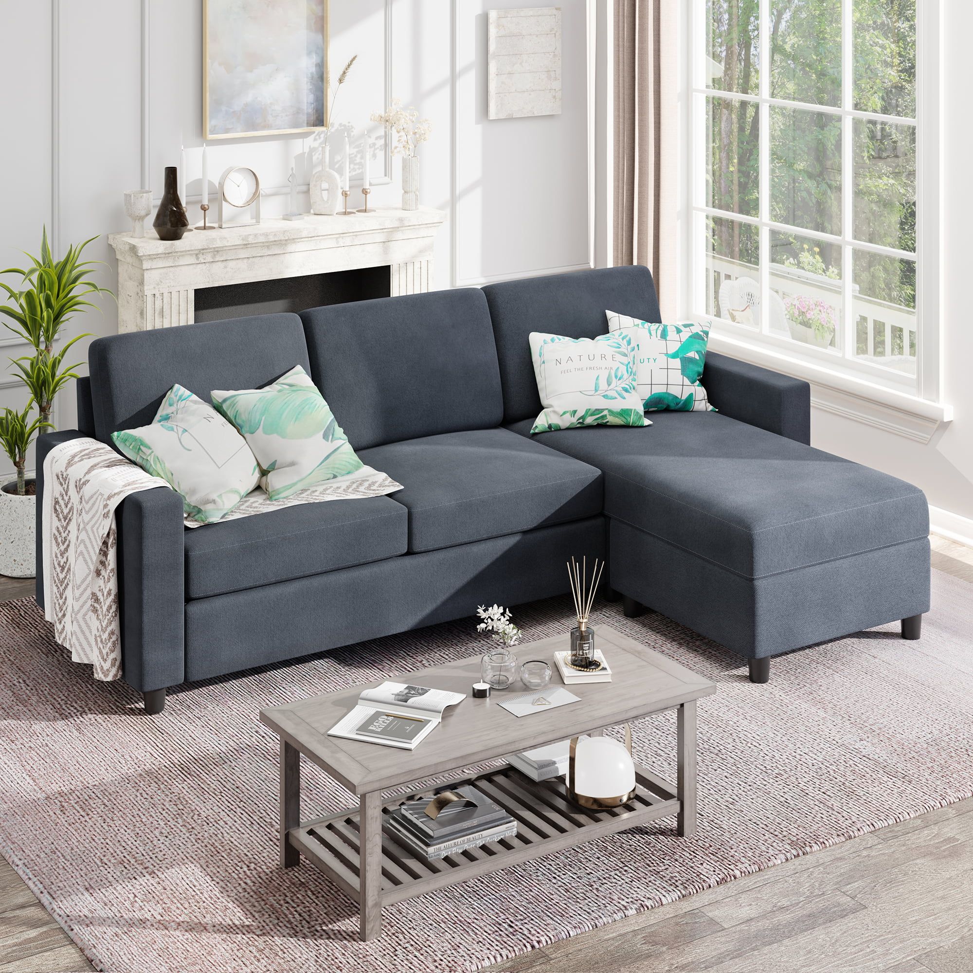 Sobaniilo Convertible Sectional Sofa Couch, Modern Linen Fabric L Shaped  3 Seat Sofa Sectional With Reversible Chaise For Small Space (dark Gray) –  Walmart Inside Sectional Couches For Living Room (View 7 of 20)
