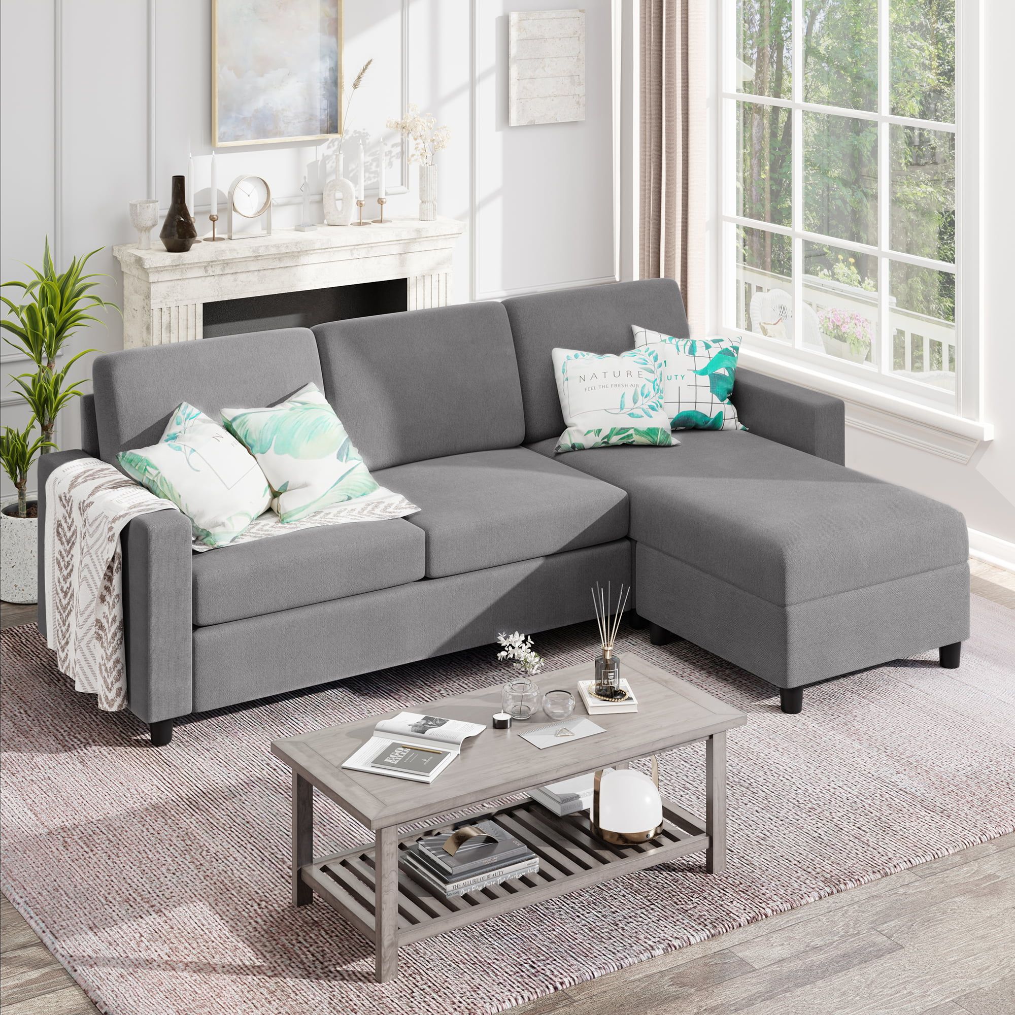 Sobaniilo Convertible Sectional Sofa Couch, Modern Linen Fabric L Shaped  3 Seat Sofa Sectional With Reversible Chaise For Small Space (dark Gray) –  Walmart Intended For L Shapped Apartment Sofas (View 13 of 20)