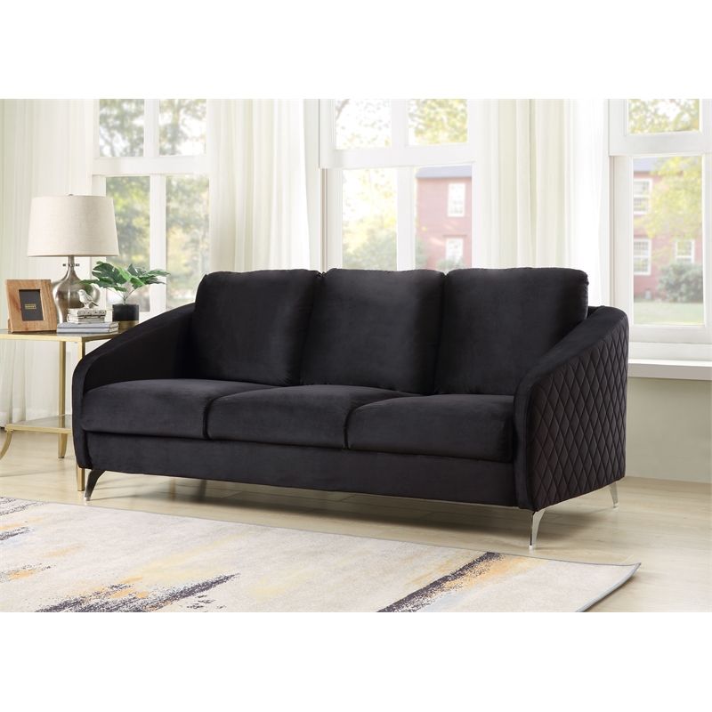 Sofia Black Velvet Elegant Modern Chic Sofa Couch With Chrome Metal Legs |  Bushfurniturecollection Pertaining To Chrome Metal Legs Sofas (Gallery 14 of 20)