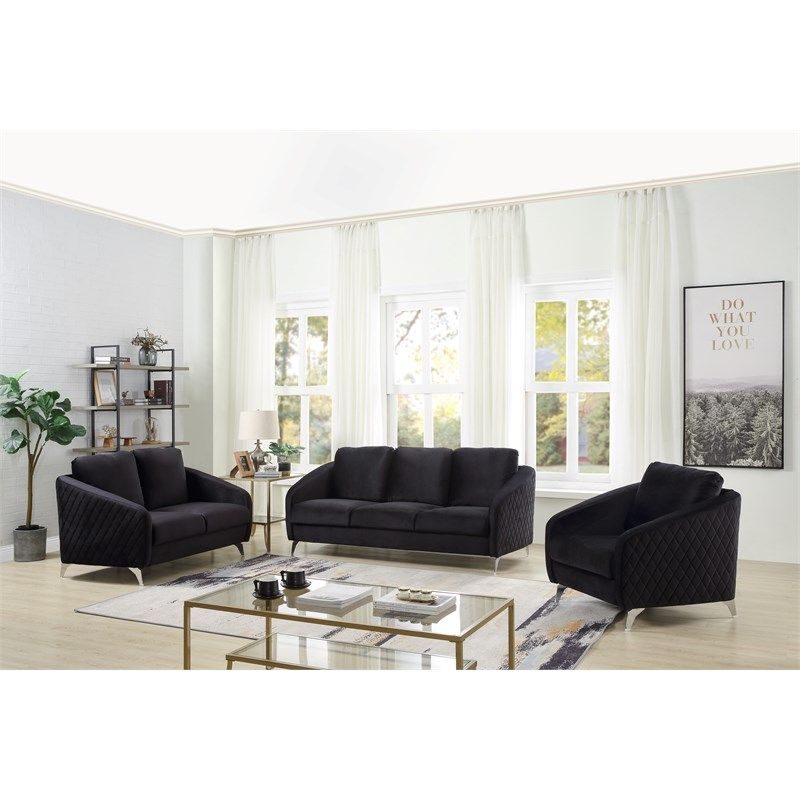 Sofia Black Velvet Elegant Modern Chic Sofa Couch With Chrome Metal Legs |  Homesquare Throughout Chrome Metal Legs Sofas (View 18 of 20)