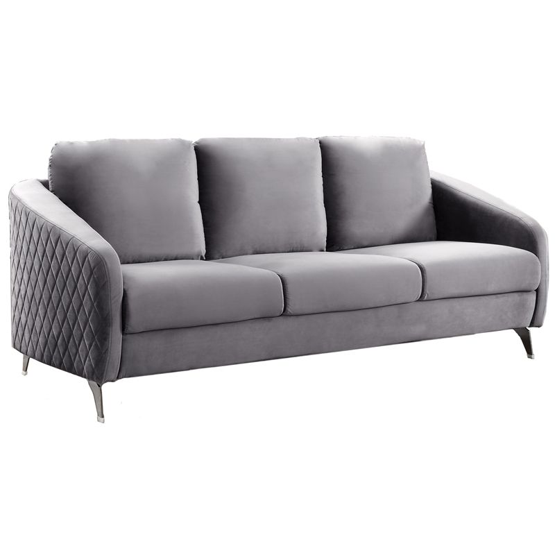 Sofia Gray Velvet Elegant Modern Chic Sofa Couch With Chrome Metal Legs |  Bushfurniturecollection With Regard To Chrome Metal Legs Sofas (View 2 of 20)