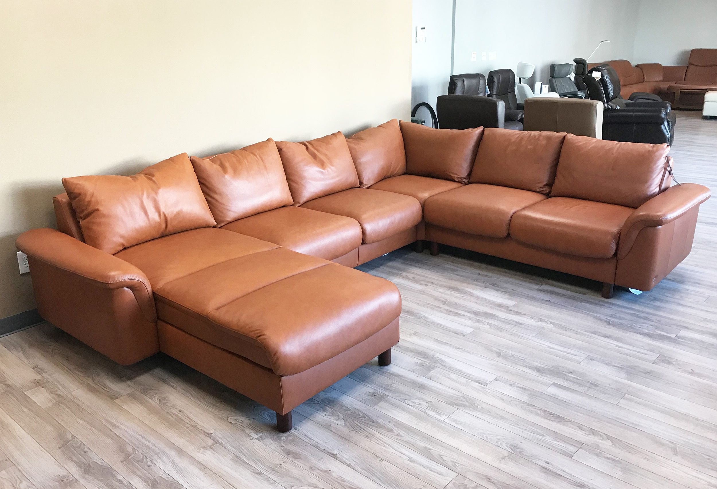 Stressless E300 6 Seat Sectional Sofa With Longseat In Royalin Tigereye  Leatherekornes – Stressless E300 3 Seat Sofa With Regard To 6 Seater Sectional Couches (View 7 of 20)