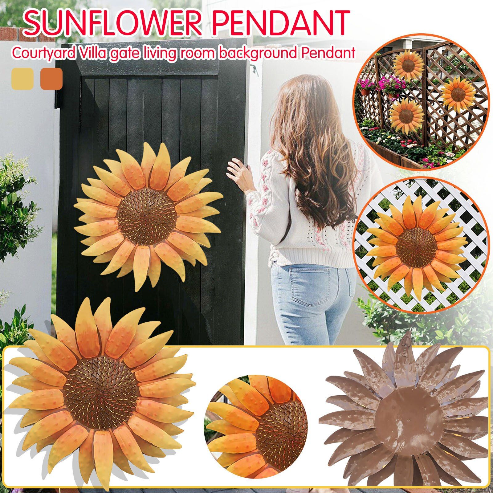 Sunflower Metal Flower Wall Sculptures Yellow Art Home Decoration For Bathroom  Bedroom Balcony Porch Patio Fence Garden Outdoor Within Most Up To Date Bathroom Bedroom Fence Wall Art (Gallery 12 of 20)
