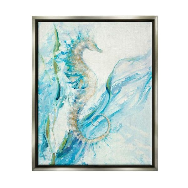 The Stupell Home Decor Collection Nautical Seahorse Blue Fluid Ocean Water Third And Wall Floater Frame Nature Wall Art Print 31 In. X 25 In.  Ac 339_ffl_24x30 – The Home Depot Within 2017 Seahorse Wall Art (Gallery 15 of 20)