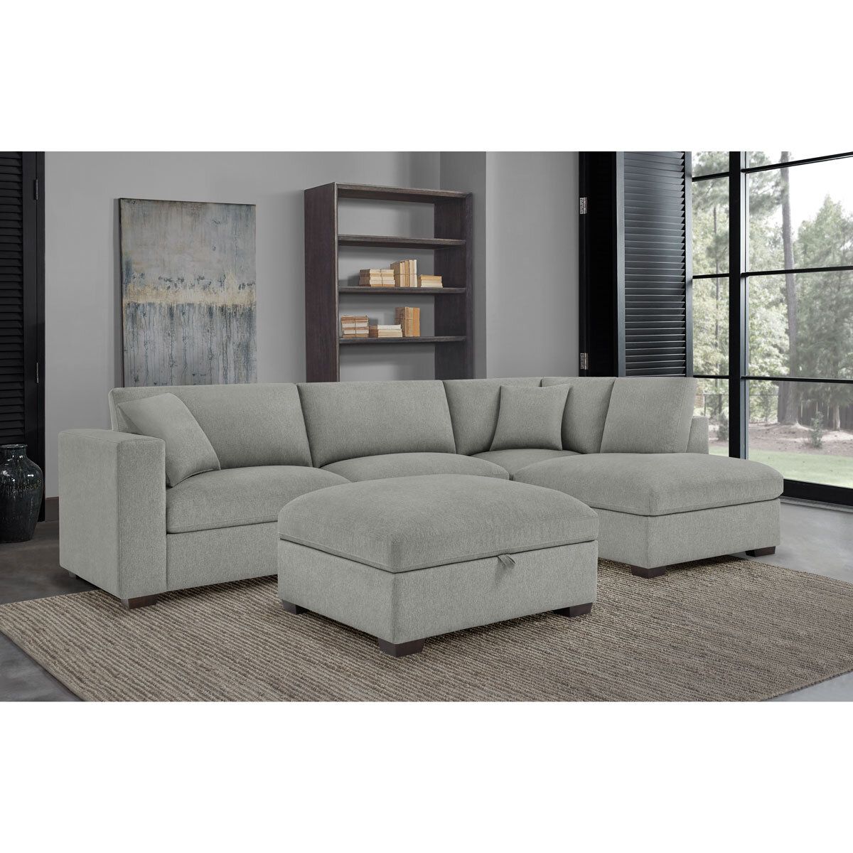 Thomasville Holmes Grey Fabric 3 Piece Sectional Sofa With Storage Ottoman Pertaining To Sofas With Storage Ottoman (View 19 of 20)