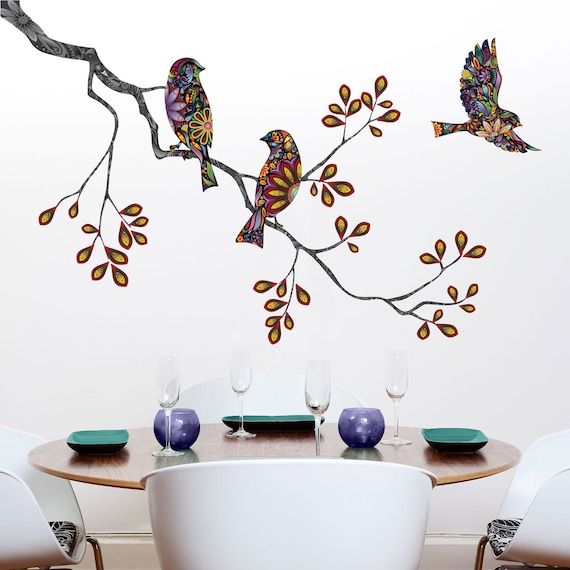 Tree Branch Decal And Bird Wall Decals In Colorful Mosaic – Etsy Regarding 2017 Bird On Tree Branch Wall Art (View 4 of 20)