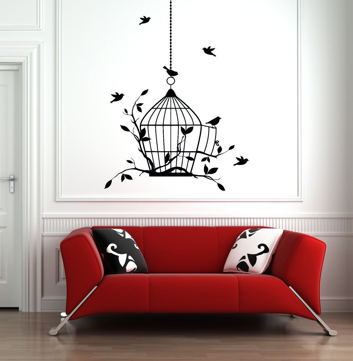 Tree Branch Wall Decal Bird Cage Wall Decal Birds Wall – Etsy Within 2017 Bird On Tree Branch Wall Art (Gallery 10 of 20)