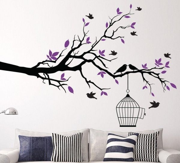 Tree Branch With Bird Cage Wall Art Sticker Pertaining To Most Recently Released Bird On Tree Branch Wall Art (View 5 of 20)