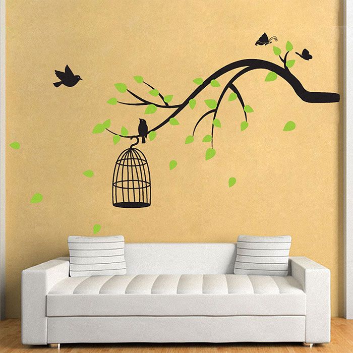 Tree Branch With Birds,butterfly Vinyl Wall Art Decal Inside Most Up To Date Bird On Tree Branch Wall Art (View 14 of 20)