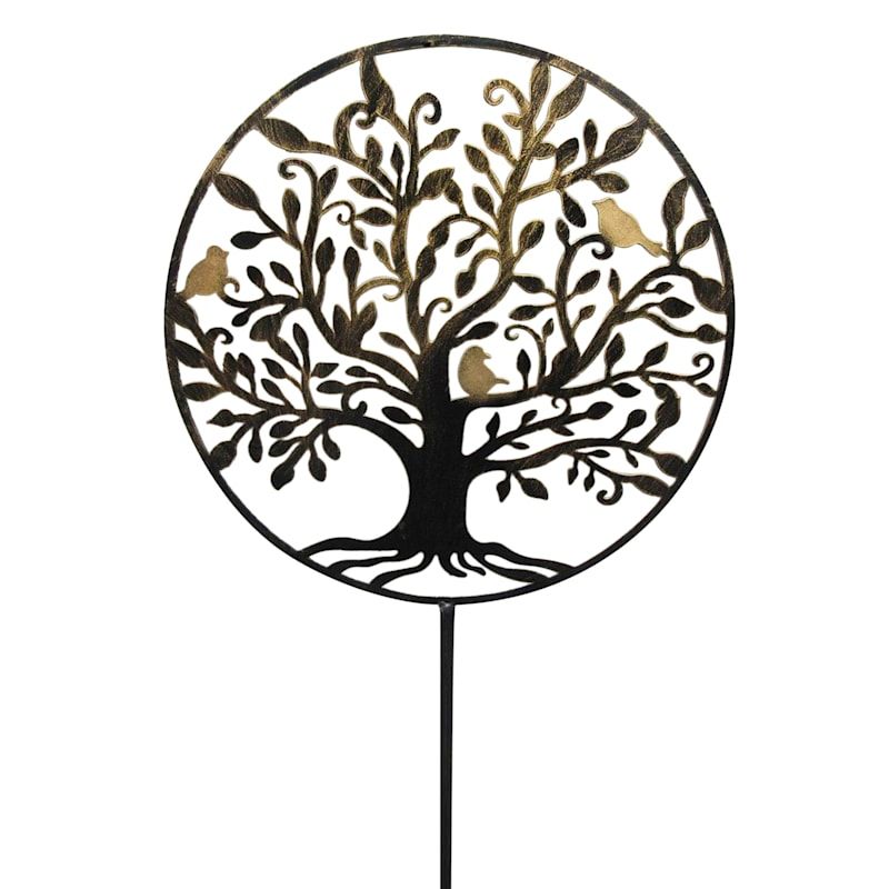 Tree Of Life & Birds Round Metal Cutout Yard Stake, 42" With Newest Metal Sign Stake Wall Art (View 19 of 20)