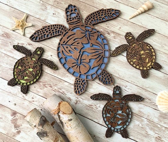 Tropical Sea Turtle Family Wall Art /hawaiian Honu Ohana / – Etsy Throughout Most Popular Turtle Wall Art (View 10 of 20)
