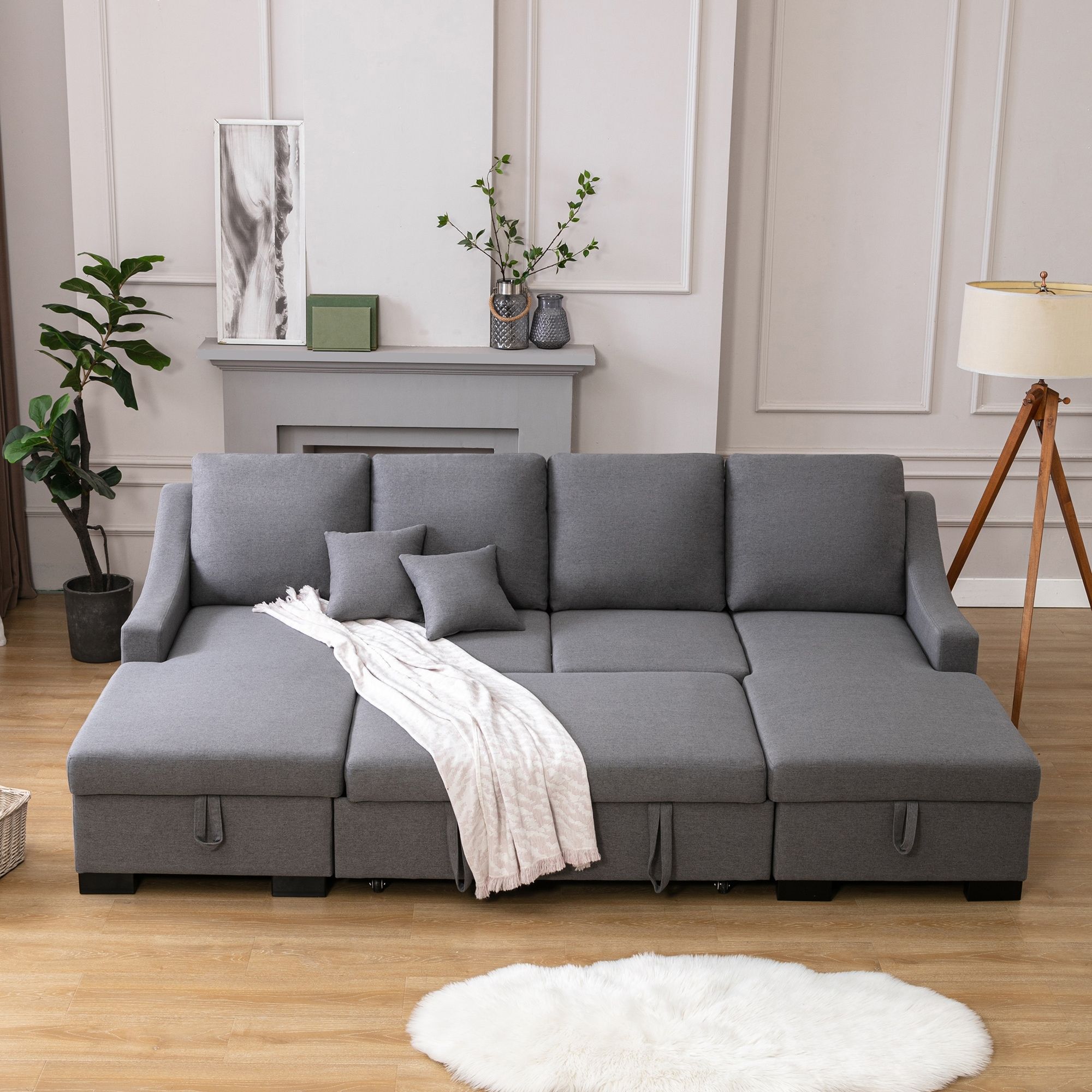 U Shape Sleeper Sectional Sofa With Pulled Out Bed,  (View 6 of 20)