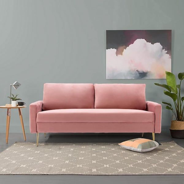 Uixe 70 In. W Rectangular Arm Velvet Modern 2 Seater Loveseat Sofa In Pink  With Golden Metal Legs Sfqd1020 1 – The Home Depot Intended For Modern Loveseat Sofas (Gallery 19 of 20)