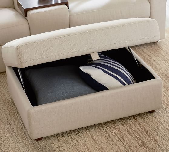 Ultra Lounge Upholstered Sectional Storage Ottoman | Pottery Barn With Sofa Set With Storage Tray Ottoman (View 12 of 20)