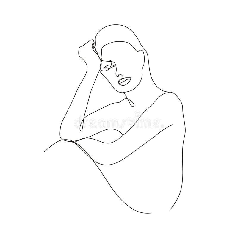 Vector Minimalist Linear Woman Illustration, Abstract Continuous Line  Drawing Face (View 19 of 20)