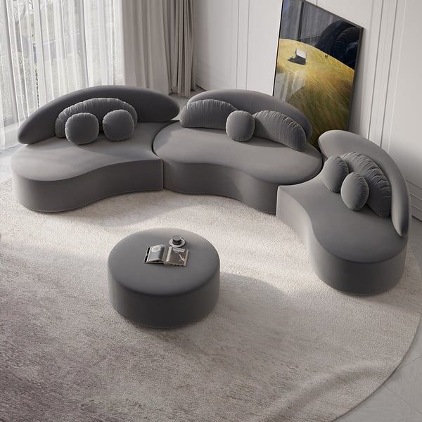Velvet Sectional Sofa Set With Ottoman Modern 7 Seat Curved Floor Sofa In  Deep Gray Homary Regarding 7 Seater Sectional Couch With Ottoman And 3 Pillows (View 10 of 20)