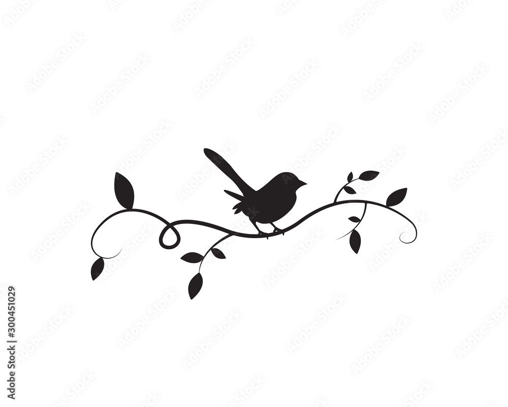 Vettoriale Stock Bird On Branch Silhouette Vector, Wall Decals, Wall Artwork,  Birds On Tree Design, Birds Silhouette (View 3 of 20)