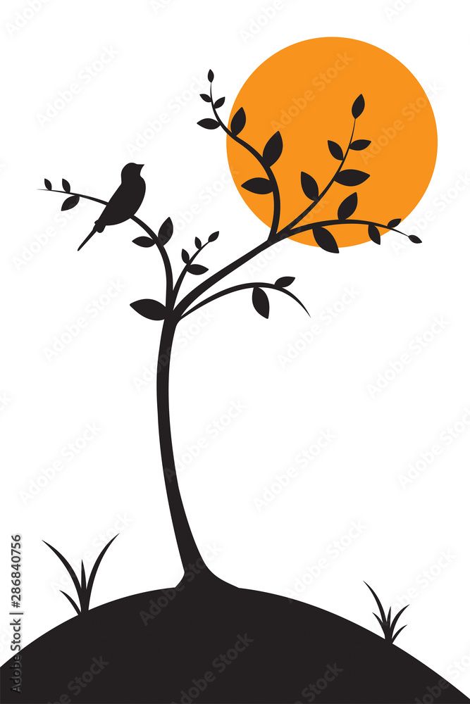 Vettoriale Stock Bird Silhouette On Tree On Sunset Or Sunrise Vector,  Illustration, Wall Decals, Wall Art Work. Bird On Branch Design, Bird  Silhouette (View 4 of 20)