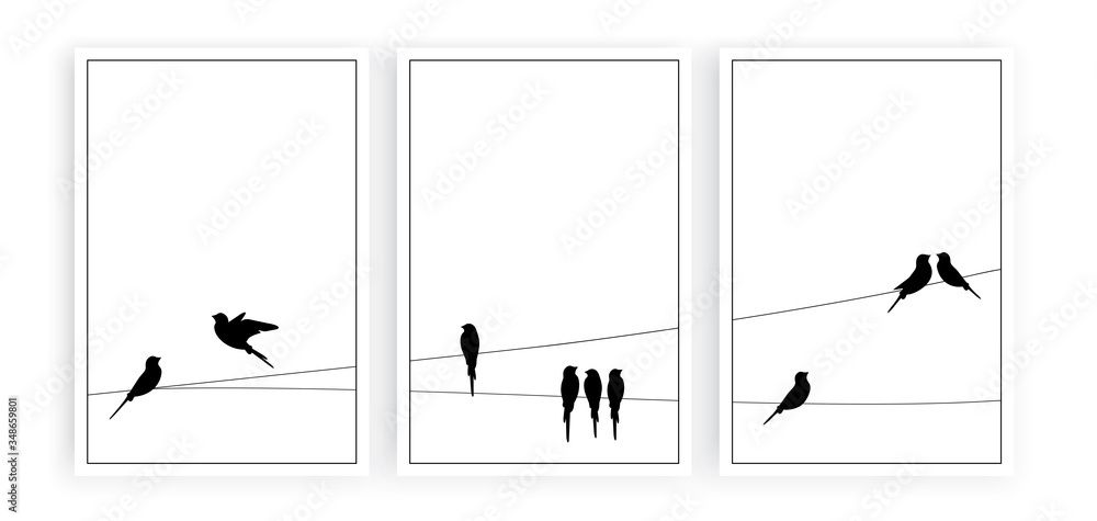 Vettoriale Stock Birds Silhouettes On Wire, Vector. Wall Decals, Wall Art  Work. Scandinavian Minimalist Art Design. Three Pieces Poster Design  Isolated On White Background. Flying Bird Silhouette, Illustration (View 7 of 20)