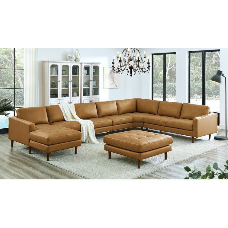 Wade Logan® Allysson 174" Wide Leather Match Right Hand Facing Modular  Corner Sectional With Ottoman & Reviews | Wayfair In Sectional Sofas With Ottomans And Tufted Back Cushion (View 8 of 20)