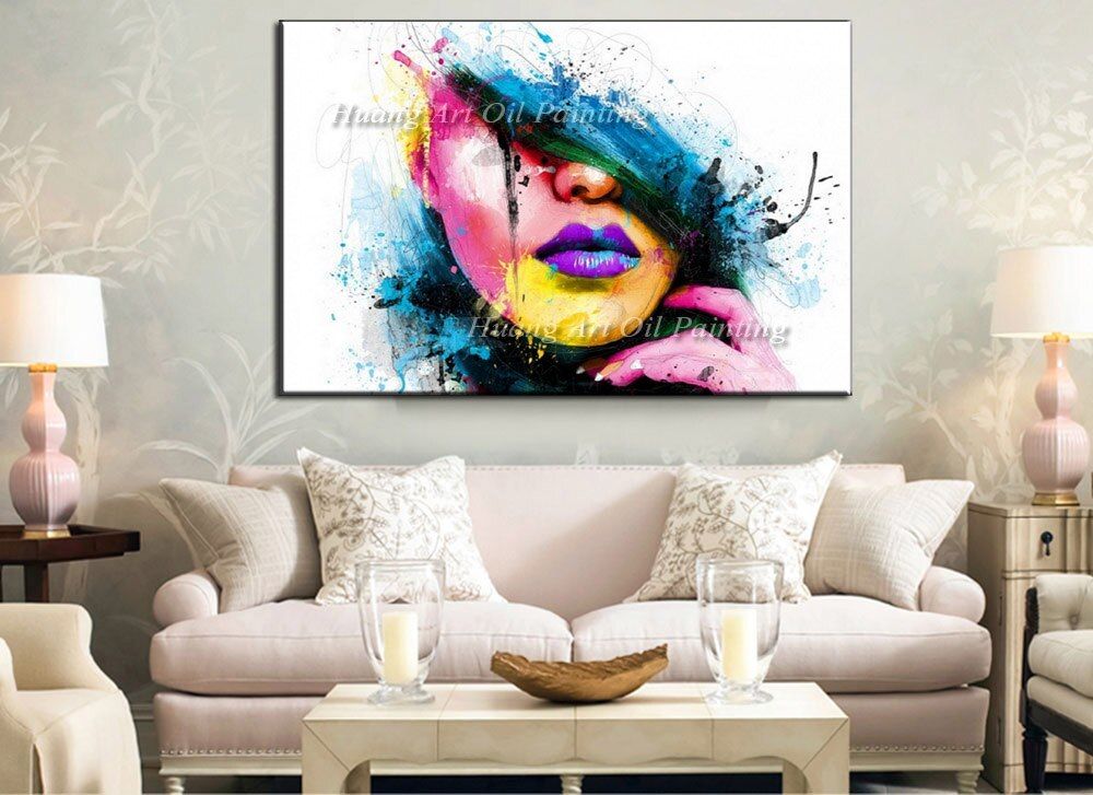 Wall Art Large Fashion Painting On Canvas Women Face Picture Hand Painted  Colorful Sexy Girl Abstract Figures Oil Painting   – Aliexpress Mobile Within Latest Women Face Wall Art (View 15 of 20)