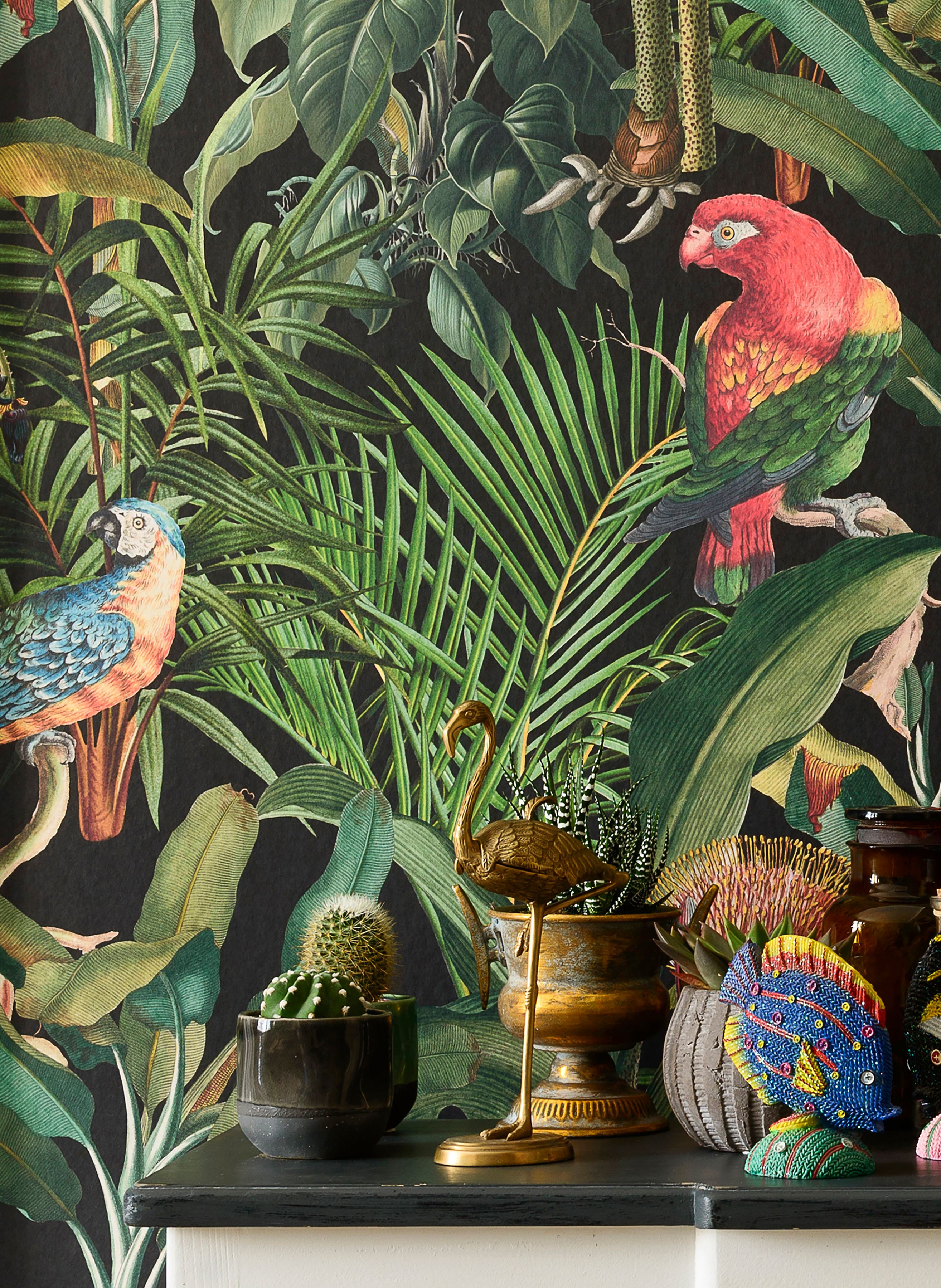Wall Mural Parrots Of Brasil Green | Wallpaper From The 70s Throughout Latest Parrot Tropical Wall Art (View 7 of 20)