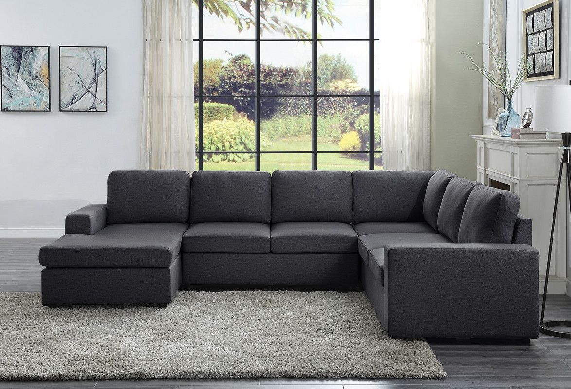 Warren Sectional Sofa With Reversible Chaise In Dark Gray Linen –  1stopbedrooms Pertaining To Reversible Sectional Sofas (View 15 of 20)