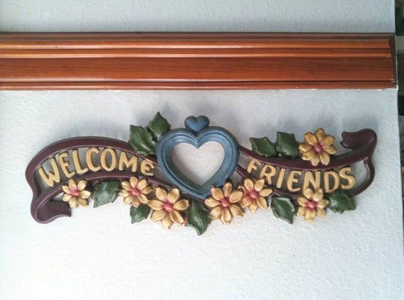 Welcome Friends Folk Art Wall Sign Floral Metal Welcome Sign – Etsy | Metal  Welcome Sign, Wall Signs, Vintage Holiday Decor For 2018 Vintage Metal Welcome Sign Wall Art (View 9 of 20)