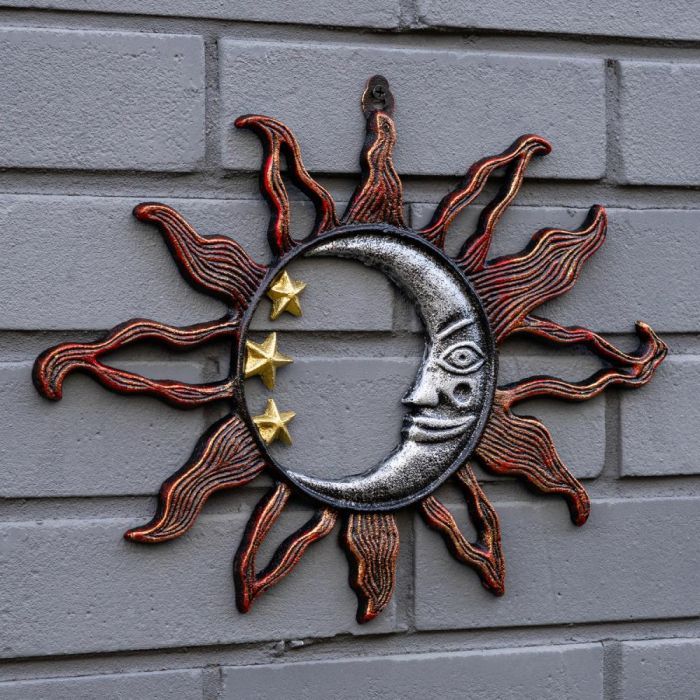 Woodside Wall Mounted Cast Iron Sun/moon Face Indoor Outdoor Wall Art  Decoration | Woodside Products Intended For 2017 Indoor Outdoor Wall Art (Gallery 13 of 20)