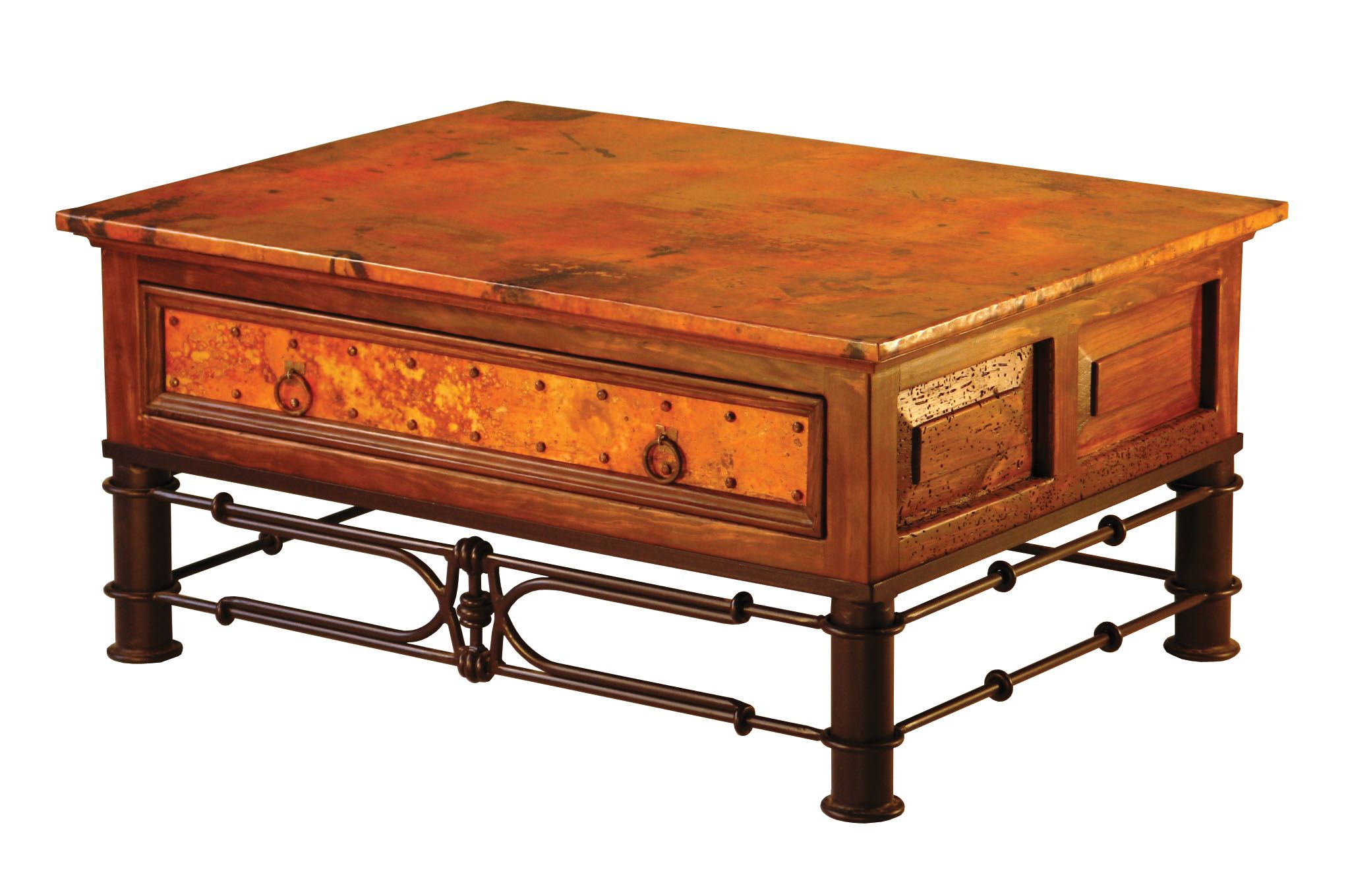 1 Drawer Coffee Table W/ Copper/pablo Base | Mr Vallarta's Throughout Metal 1 Shelf Coffee Tables (Gallery 7 of 20)