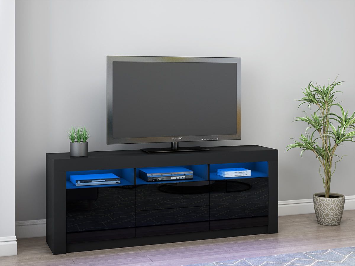 160cm Black Tv Stand With Led Lights Best Tv Unit With Storage|panana Intended For Tv Stands With Led Lights &amp; Power Outlet (View 14 of 20)