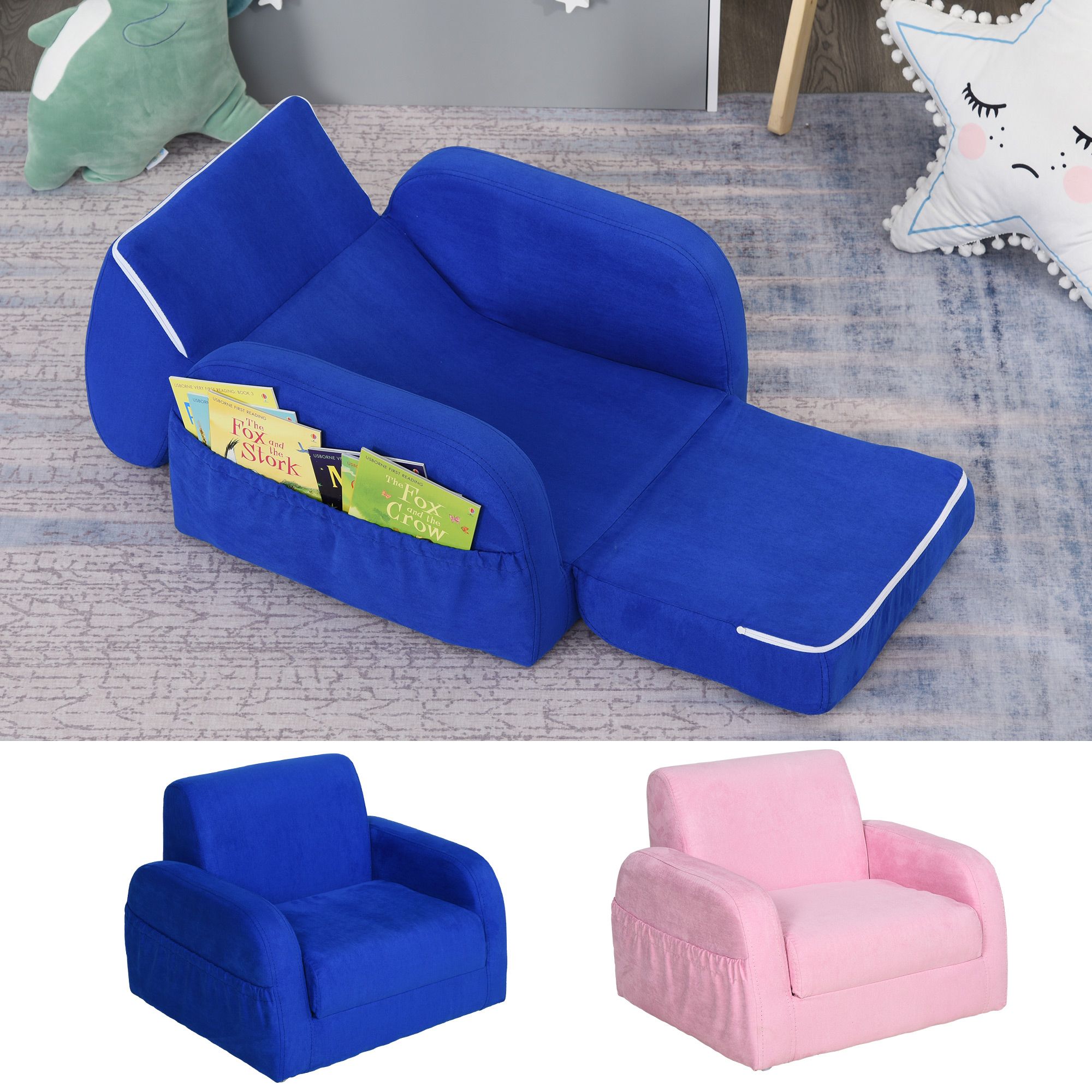 2 In 1 Kids Sofa Armchair Chair Fold Out Flip Open Baby Bed Couch Regarding Children's Sofa Beds (View 3 of 20)